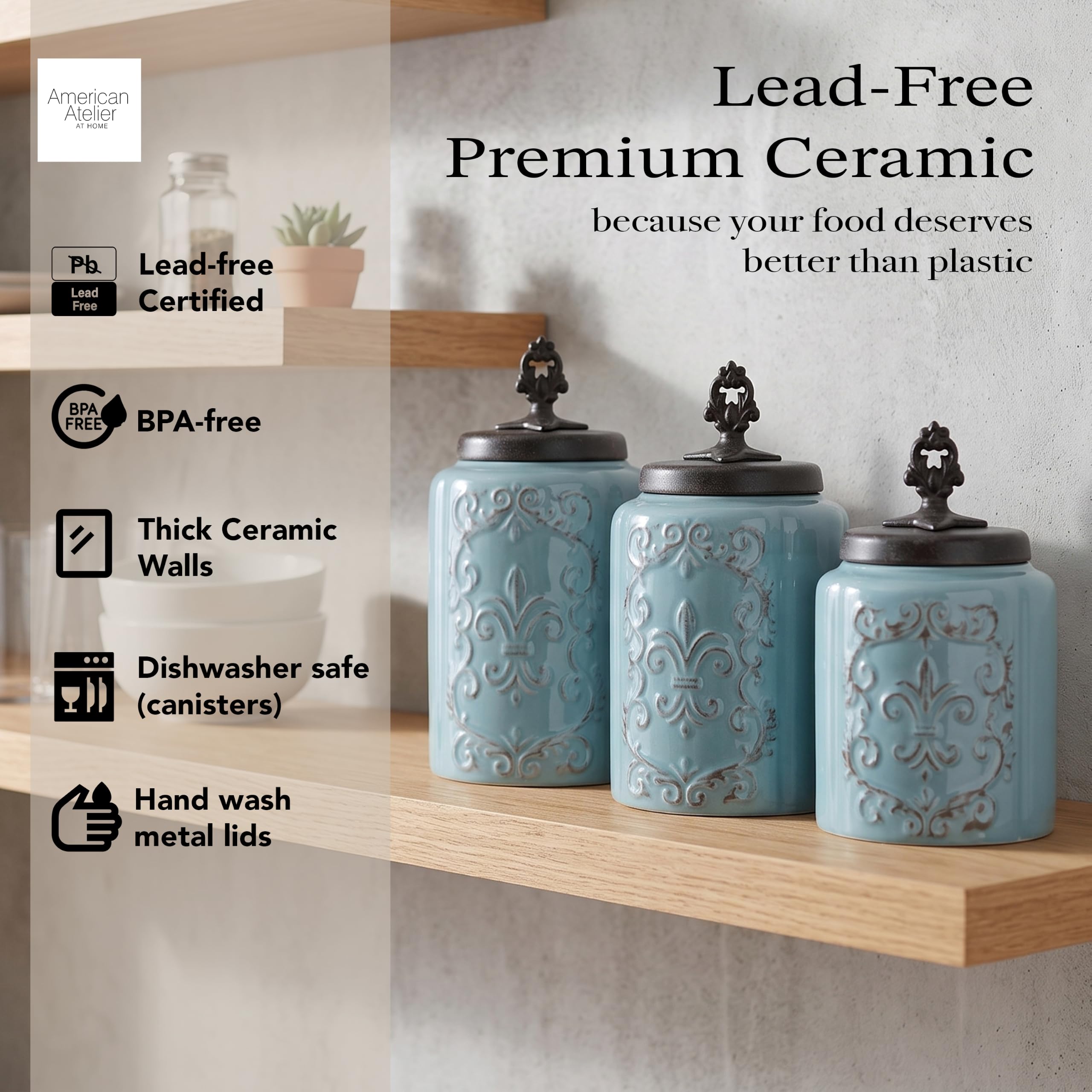 Amazon.com: American Atelier Blue Antique Canister Set, 3-Piece